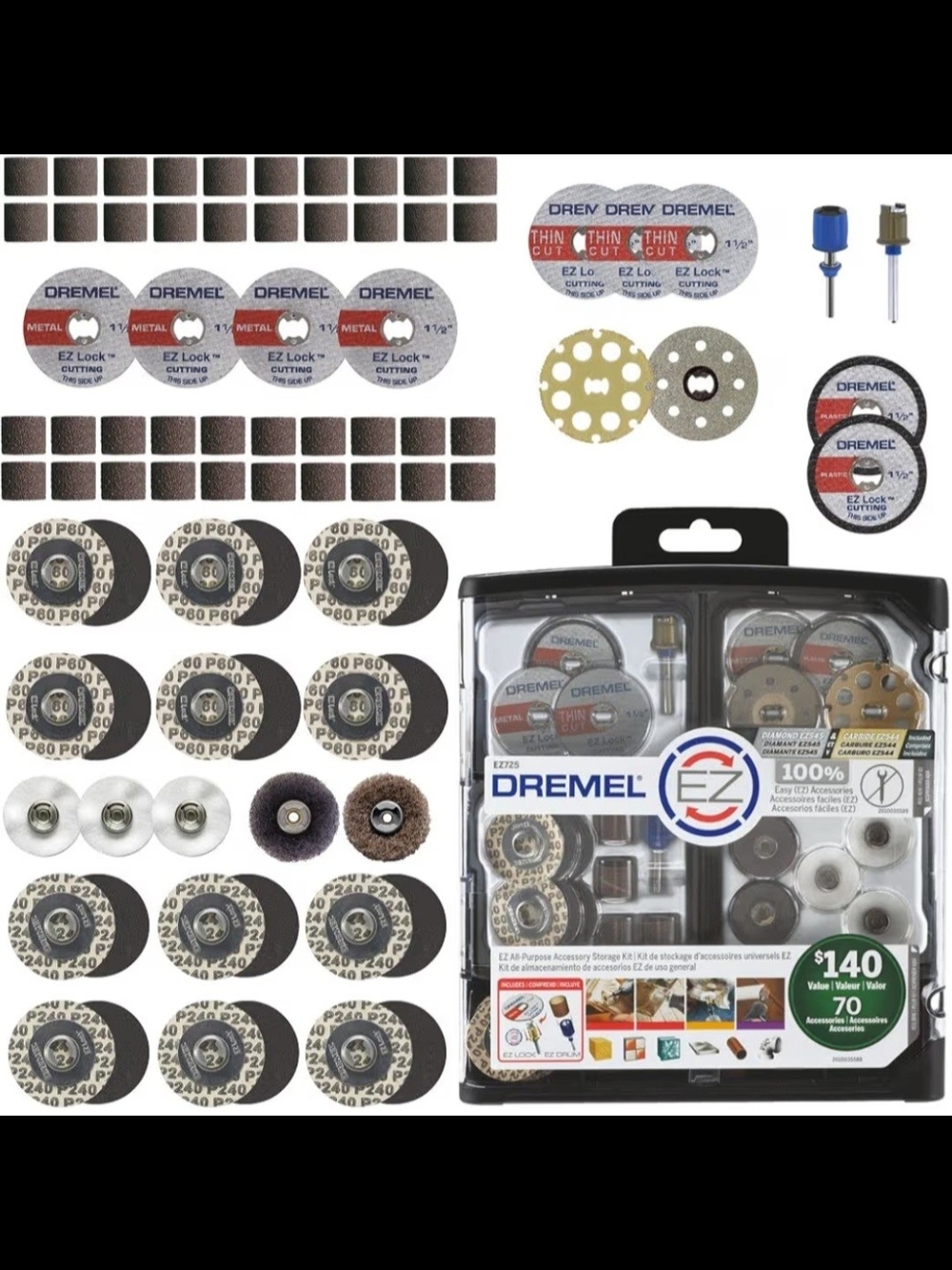 Dremel EZ725 70-piece Rotary Tool Accessory Set - Cut, Polish, Sand - EZ Lock